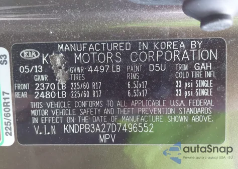 2013 Kia Sportage Lx from USA, damaged, VIN KNDPB3A27D7496552